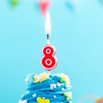 9. Lebensjahr, 8 Jahre (Eighth 8th birthday cupcake with candle)