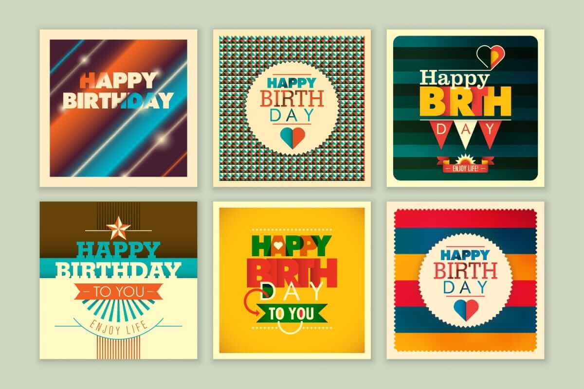 Geburtstagskarten (Set of colorful birthday cards in modern and retro style design. )